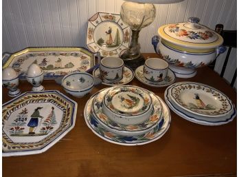 17 Pieces Of French Quimper In White And Blue