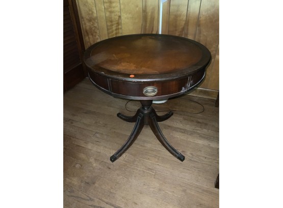 Brandt Leather Top Round Table With 1 Drawer