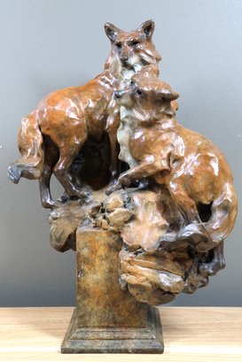 Sherry Salari Sander (b. 1941, Montana), Bronze Sculpture Of A Pair Of Foxes, Edition 10/35