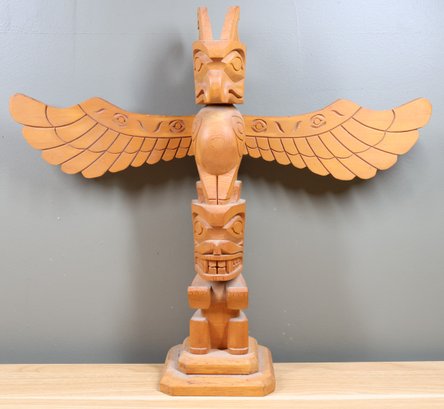Native Hand Carved Totem Pole Thunderbird By George's