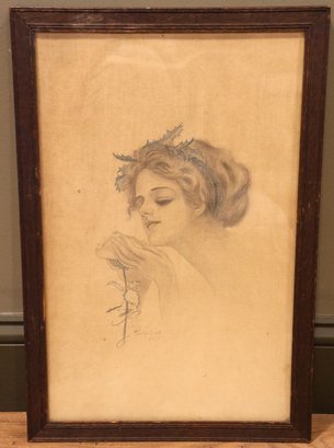 Harrison Fisher 1910 And Emily Sunderland 1911 Pencil Drawing