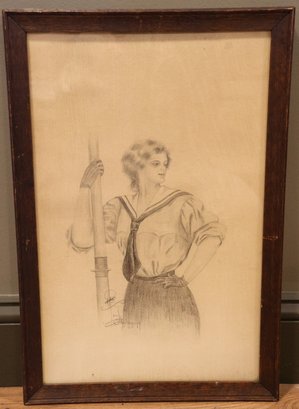 Harrison Fisher 1910 And Emily Sunderland 1911 Pencil Drawing Nautical Lady Sailor