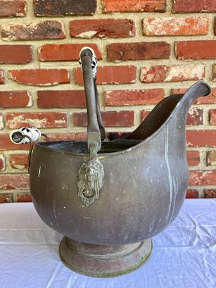 Vintage Copper And Porcelain Fireplace Ash Bucket For Fireplace