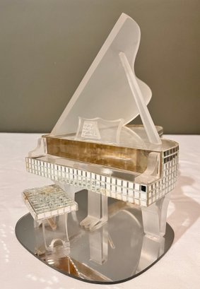 Vintage 1981 Artist Signed Clear And Frosted Lucite Piano Sculpture Figurine Mirrored Base