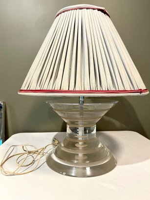 Large Heavy Vintage MCM Lucite Table Lamp With Shade