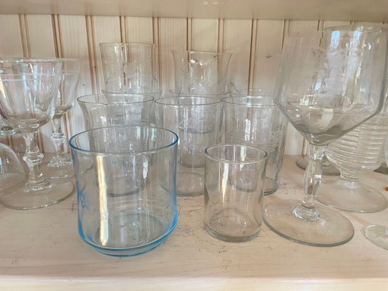 VINTAGE ASSORTED ETCHED WINE GLASSES DRINKING GLASSWARE