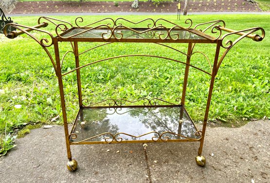 Vintage Brass And Glass Two Tier Server Rolling Cart