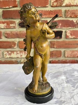 Victorian Gilt Metal Figural Cherub Cupid Figurine Sculpture