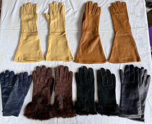 Lot Of Leather And Fur Women's Gloves
