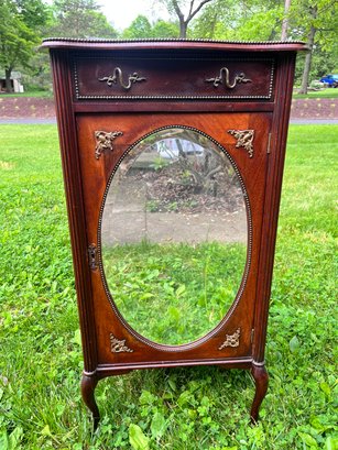 Antique Oval Mirror Music Cabinet Victorian