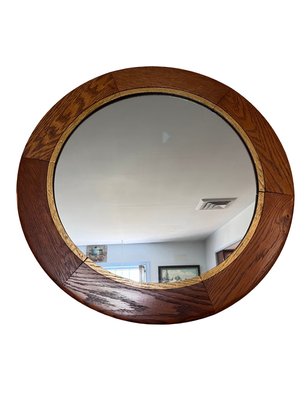 Antique Mirror Circular Oak Frame