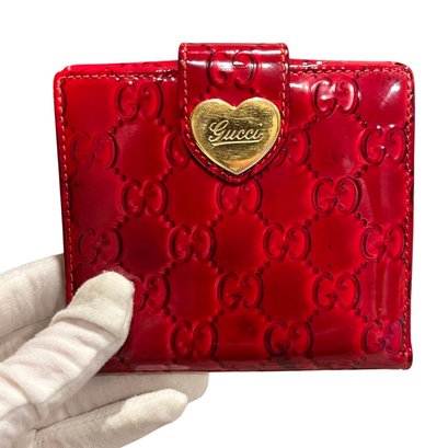Authentic Gucci Wallet Gold Hardware 224261 Patent Leather Red Color
