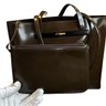 Gucci Shoulder Hand Bag With Attached Mini Pouch Dark Brown Leather Authentic