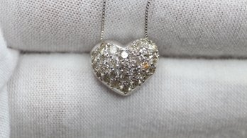 18K WHITE GOLD DIAMOND HEART PENDANT - 1.00CTW NATURAL 2.17 GRAMS DIAMONDS NECKLACE FINE JEWELRY GEMSTONE