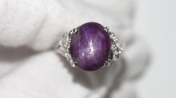 PURPLE STAR SAPPHIRE RING 18K WHITE GOLD 10.15CTW CABACHON 5.62 GRAMS NATURAL GEMSTONE JEWELRY