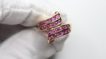 14K SOLID YELLOW GOLD RUBY RING CHANNEL SET NATURAL GEMSTONE JEWELRY SIZE 6.25, 3.68 GRAMS, .60CTW