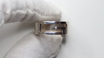 GUCCI UNISEX RING 925 STERLING SILVER 'G' LOGO INSIGNIA VINTAGE MADE IN ITALY SIGNATURE RIBBED