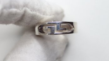 GUCCI UNISEX 925 STERLING SILVER RING, G LOGO, SIGNATURE RIBBED ITALIAN DESIGN, AUTHENTIC