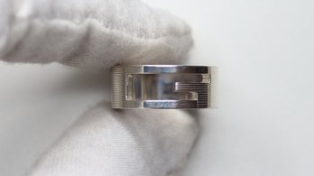 GUCCI UNISEX RING 925 STERLING SILVER G LOGO, SIGNATURE RIBBED DESIGN, AUTHENTIC ITALIAN JEWELRY