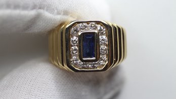 MEN'S SAPPHIRE DIAMOND RING IN 18K SOLID YELLOW GOLD, 1.5CTW, SIZE 6.5 ELEGANT JEWELRY DIAMONDS GEMSTONE