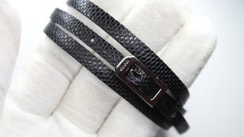 GUCCI Black Leather Metal G Logo Belt Buckle Bracelet