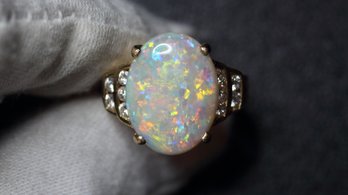 Opal Ring 14k Yellow Gold With Diamonds 4ct Australian Crystal Size 5 6.2 Grams