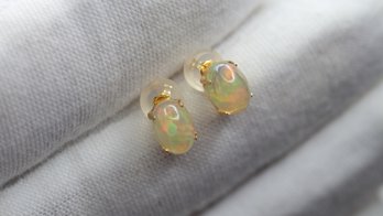 18K GOLD ETHIOPIAN OPAL EARRINGS 1.2CTW, .70GRAMS,