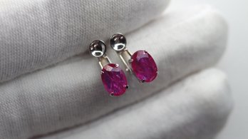 18K White Gold Ruby Earrings 1.5ctw, 1.7 Grams Skewback Studs Gemstone Jewelry