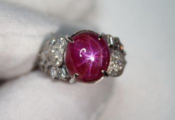 Unheated Star Ruby Platinum Ring With Diamonds , 5.97CTW, SIZE 5, 5.7 GRAMS Loose  Gemstones