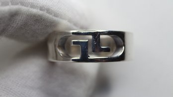 GUCCI UNISEX 925 STERLING SILVER RING, G LOGO, SIGNATURE RIBBED ITALIAN DESIGN, AUTHENTIC