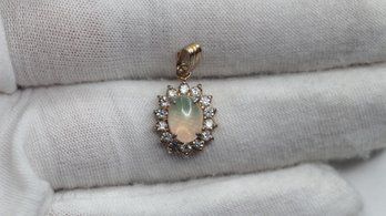 NATURAL OPAL AND CZ GOLD PLATED PENDANT NECKLACE HALO