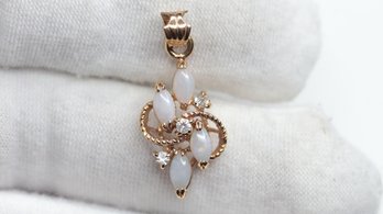 GOLD PLATED OPAL AND CZ PENDANT NECKLACE GEMSTONE JEWELRY