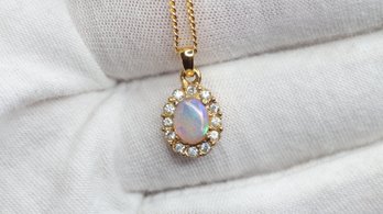 NATURAL AUSTRALIAN CRYSTAL OPAL NECKLACE PENDANT GOLD PLATED