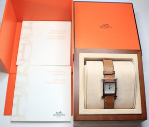 HERMES H Watch HH1.210 Silver Dial Quartz Ladies Watch Comes With Box And Papers Wristwatch Leather Bracelet