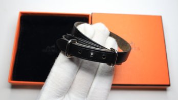 Authentic HERMES Api Bracelet Black Leather Square H (comes With The Box) Belt Buckle
