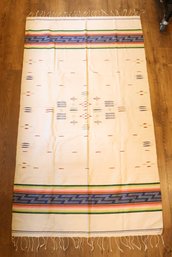 Vintage Textile Mexican Sarape Wool Blanket With Fringe