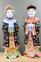 Large Antique Chinese Porcelain Emperor And Empress Figurines 19' Tall