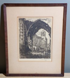 Antique 1919 Cathedral Etching L E Braren 1919