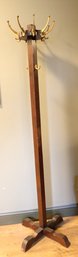 Antique Brass And Wood Coat And Hat Rack Stand