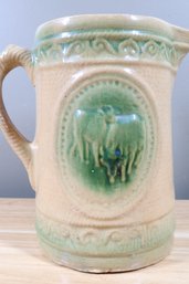 Antique Hull Salt Glaze Stoneware Green Cow Pitcher