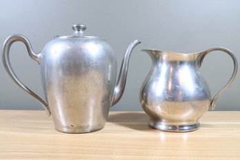 (2) Royal M.M. Co  Pewter Teapot &  Royal Holland Daalderop KDM Pewter Creamer