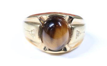 Vintage UNCAS Faux Tiger's Eye Men's Ring CZs Size 11.5