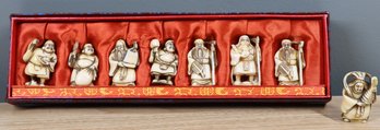 Set Of Japanese Carved Resin Seven Lucky Gods