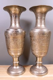 Pair (2) Of Indian Antique Brass Vases