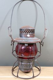 Vintage Adlake NYCS Railroad Lantern W/ Red Globe New York Central Lines