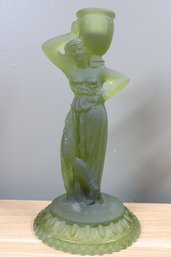 Vintage Fostoria Green Glass Rebecca At The Well Figurine/Candle Holder