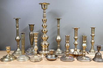 Lot Of (13) Brass Candlesticks