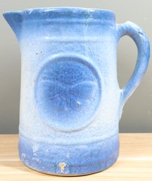 Antique Blue And White Salt Glazed Pitcher With Butterfly