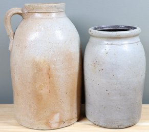 (2) Stoneware Salt Glazed Canning Jug And Jar