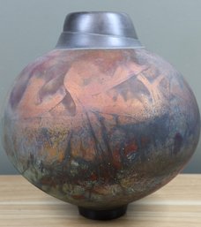 Signed Raku Pottery Vase